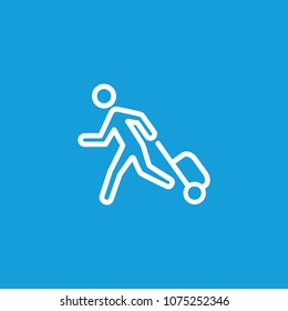 Icon of running man with luggage. Tourist traveler, passenger. Travel concept. Can be used for topics like transport, vehicle, trip.