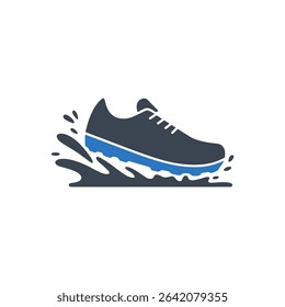 Icon of a running shoe with water splashing