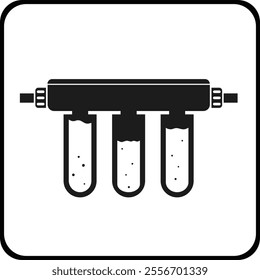 The icon of the running water filter. A three stage system for pumping water under the sink. A black flat icon. A vector image.