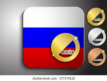 Icon Russian flag with gold silver and bronze medal
