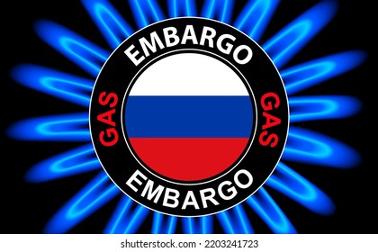 Icon With Russian Flag Surrounded By Flames Of Natural Gas, Symbol Of The Gas Problems Of Europe And The World, Gas Embargo And Sanctions, 3D Vector Illustration Background.