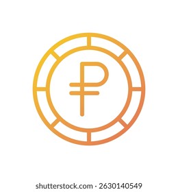 An icon of a Russian ruble coin, with a gradient color scheme. Suitable for financial, currency, and economic related themes