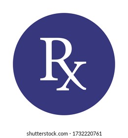 Icon with Rx prescription sign on dark blue background. Medical symbol