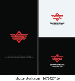 Icon s with wings on the side, the logo s is flat creative with a black and white background