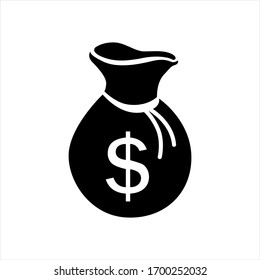 Icon of a sack with gold coins in simple style. Vector illustration