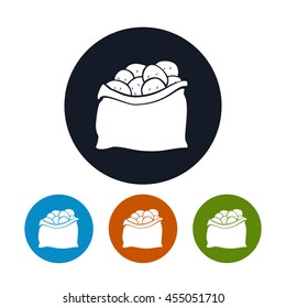 Icon Sack of Potatoes, Four Types of Round Icons Sack of Potatoes, Vector Illustration