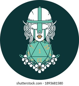 icon of sad elf fighter character with natural one d20 roll