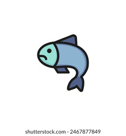 Icon of sad fish. Aquarium, diet, nutrition.  Seafood concept. Can be used for topics like healthy eating, cooking, zoology