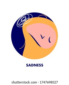 Icon sadnessed face of character. Flat vector illustration, doodle style.