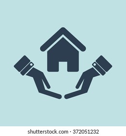 Icon of Safe & Protected home in Hand. EPS-10.