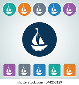 Icon of Sail Boat in Multi Color Circle & Square Shape. Eps-10.