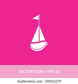 Icon of Sail Boat on Magenta Color Background. Eps-10.