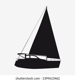 Icon sailboat, boat, yacht side view silhoutte. Vector, isolated simple style symbol sign and button