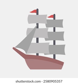 Icon sailing boat. Traditional tattoo elements. Icon in flat style.