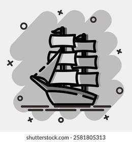 Icon sailing boat. Traditional tattoo elements. Icon in comic style.