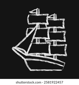 Icon sailing boat. Traditional tattoo elements. Icon in chalk style.