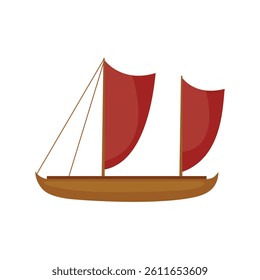 Icon sailling boat minimalist vector hand drawn. Traditional vessel junk boat transportation in flat style design for illustration, icon, educational purpose, poster, advertising, infographic content