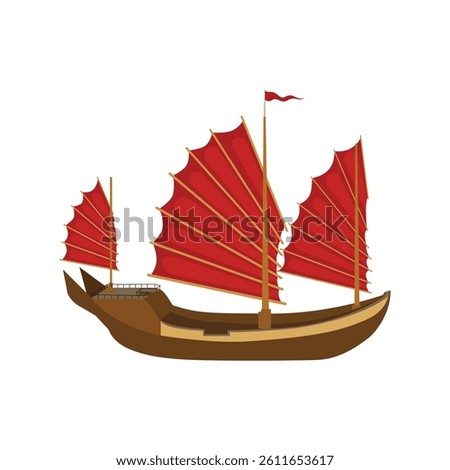 Icon sailling boat minimalist vector hand drawn. Traditional vessel junk boat transportation in flat style design for illustration, icon, educational purpose, poster, advertising, infographic content