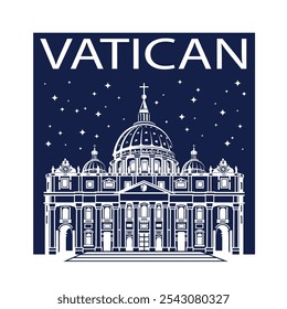 icon of Saint Peters Basilica at Vatican isolated on blue background