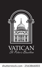 icon of Saint Peters Basilica at Vatican isolated on black background