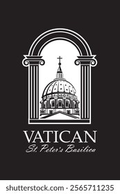 icon of Saint Peters Basilica at Vatican isolated on black background