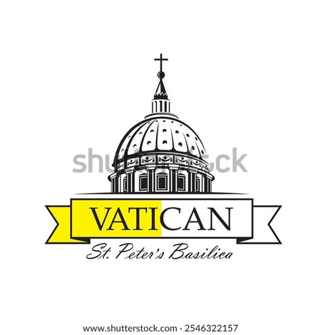 icon of Saint Peters Basilica at Vatican and flag isolated on white background