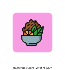 Icon of salad. Bawl, vegetable, cold dish. Food and restaurant concept. Can be used for topics like cooking, restaurant, healthy food.