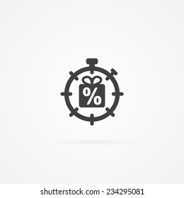 Icon of sale - gift inside of stopwatch. Shadow and white background.