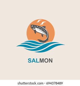 icon of salmon fish with waves