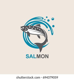 Icon Of Salmon Fish With Waves