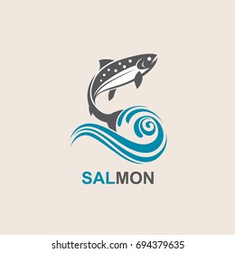 icon of salmon fish with waves