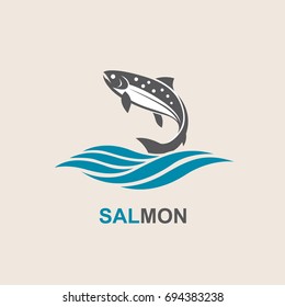 icon of salmon fish with waves