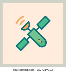 Icon of a Satelite in Space with Signal Waves Emitted for Communication