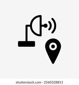 Icon satellite and pin location gps. Technology and system concept, Semi Solid style.