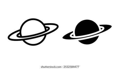 Ícone de Saturno com anéis, simbolizando espaço, planetas ou astronomia.