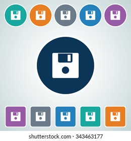 Icon of Save in Multi Color Circle & Square Shape. Eps-10.