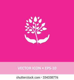 Icon of Save Tree, Tree & Hand, Growth concept on Magenta Color Background. Eps-10.