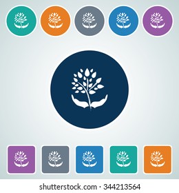Icon of Save Tree, Tree & Hand, Growth concept in Multi Color Circle & Square Shape. Eps-10.