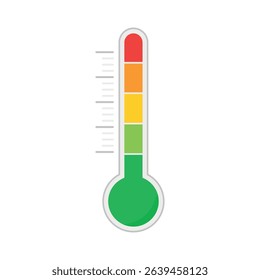 Icon of a scale with different degrees from green to red. Thermometer indicator showing temperature levels. Flat vector illustration isolated on white background. 