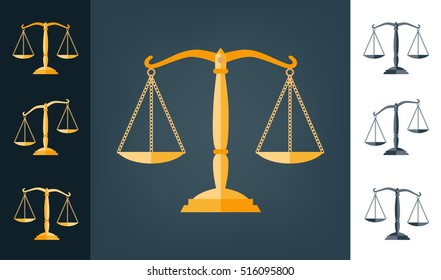 icon scale flat, balance symbol judgment, law. Logo jurisdiction