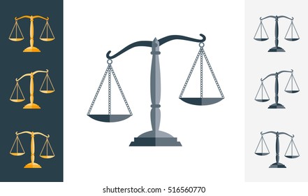 icon scale flat, balance symbol judgment, law. Logo jurisdiction