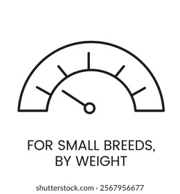 An icon of a scale meter in vector, symbolizing weight based dosage measurement for small breeds, with an editable stroke.