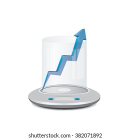 Icon of scales with glass flask and an arrow inside it. Vector illustration.