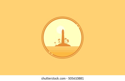 Icon scenery island and light house silhouettes vector