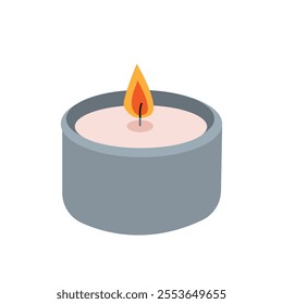 Icon scented candle. Cozy aromatic candle. Aromatherapy and relaxation. Hand drawn flat vector illustration isolate on white .Trendy candle. Modern scented cozy hygge candle for home interior decor.