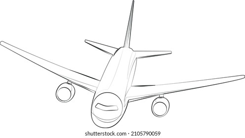 Icon scetch airplane isolated on white background, eps 10, stock vector illustration of large speed transport, fly object silhouette, wing tourism