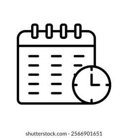 icon schedule,Scheduling concept graphic with calendar grid and clock design; ideal for time management presentations, event planning materials, or business agendas.