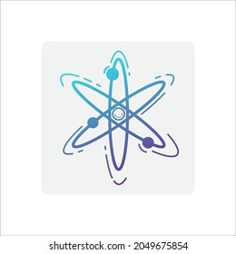 Schaltbild des Atoms mit Elektronen in flachem Design. auf grauem Hintergrund. hergestellt in blau-grünen Farben. Symbol einzeln auf Vektorgrafik