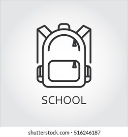 Icon school bag drawn in outline style on gray background. Simple black line logo for websites, mobile apps and other design needs. Vector contour pictograph