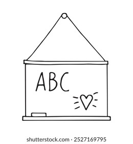 Symbol für Schultafel, Kreidetafel, Tafel für Unterricht und Bildung auf transparentem Hintergrund. Handzeichnung doodle. Skizzenzeichnung mit Umrissen. Linienstil